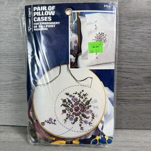 Vogart Crafts Rose Bouquet White Pillowcase Pair Embroidery 20x32 8701K USA